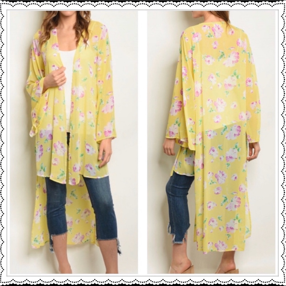 SMALL - YELLOW FLORAL HI LOW KIMONO
